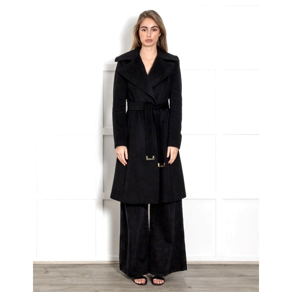 Diane Von Furstenberg Wool Blend Belted Overcoat Black SZ 8 - Picture 4 of 12